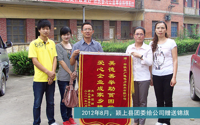 2012年8月，颖上县团委给公司赠送锦旗