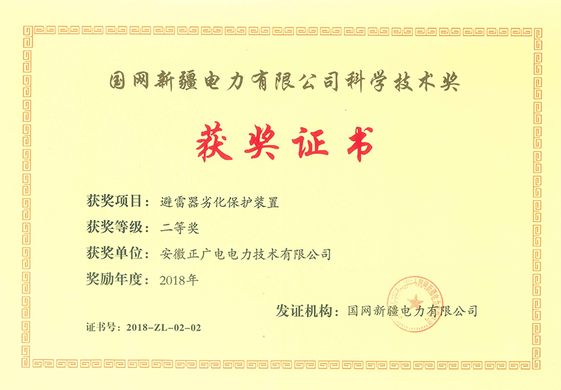 2018年新疆电力公司科技进步二等奖《避雷器劣化保护装置》.jpg